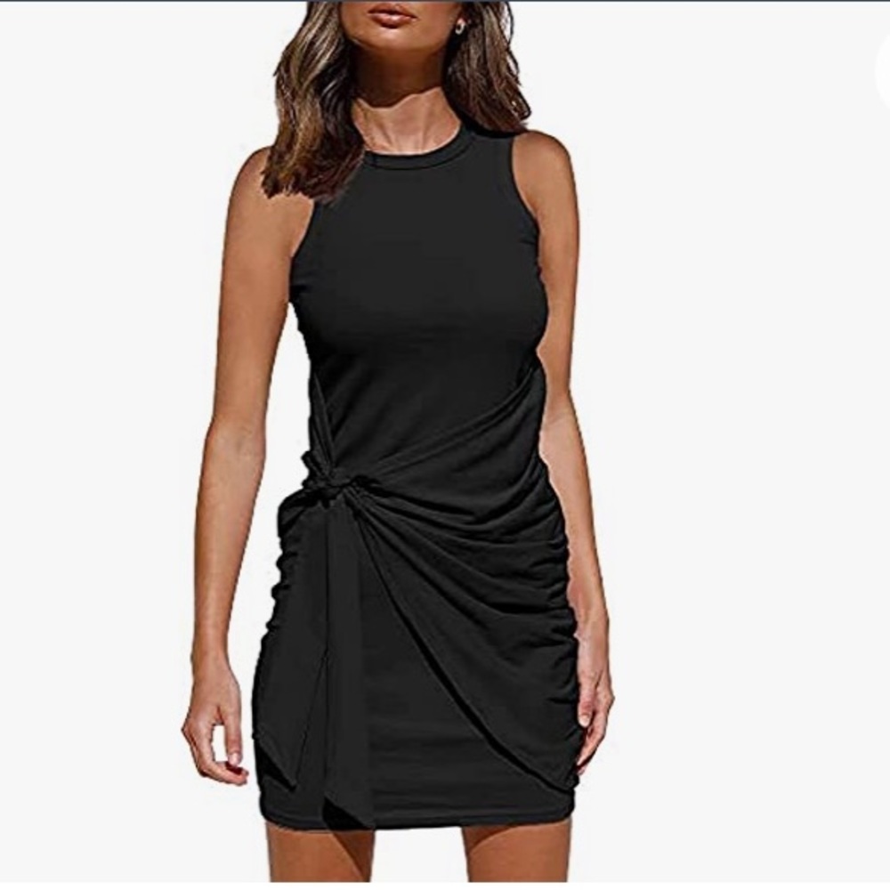 Sleeveless Tank Dress Tie Waist Ruched Bodycon Mini Dress ( brand new with tag )